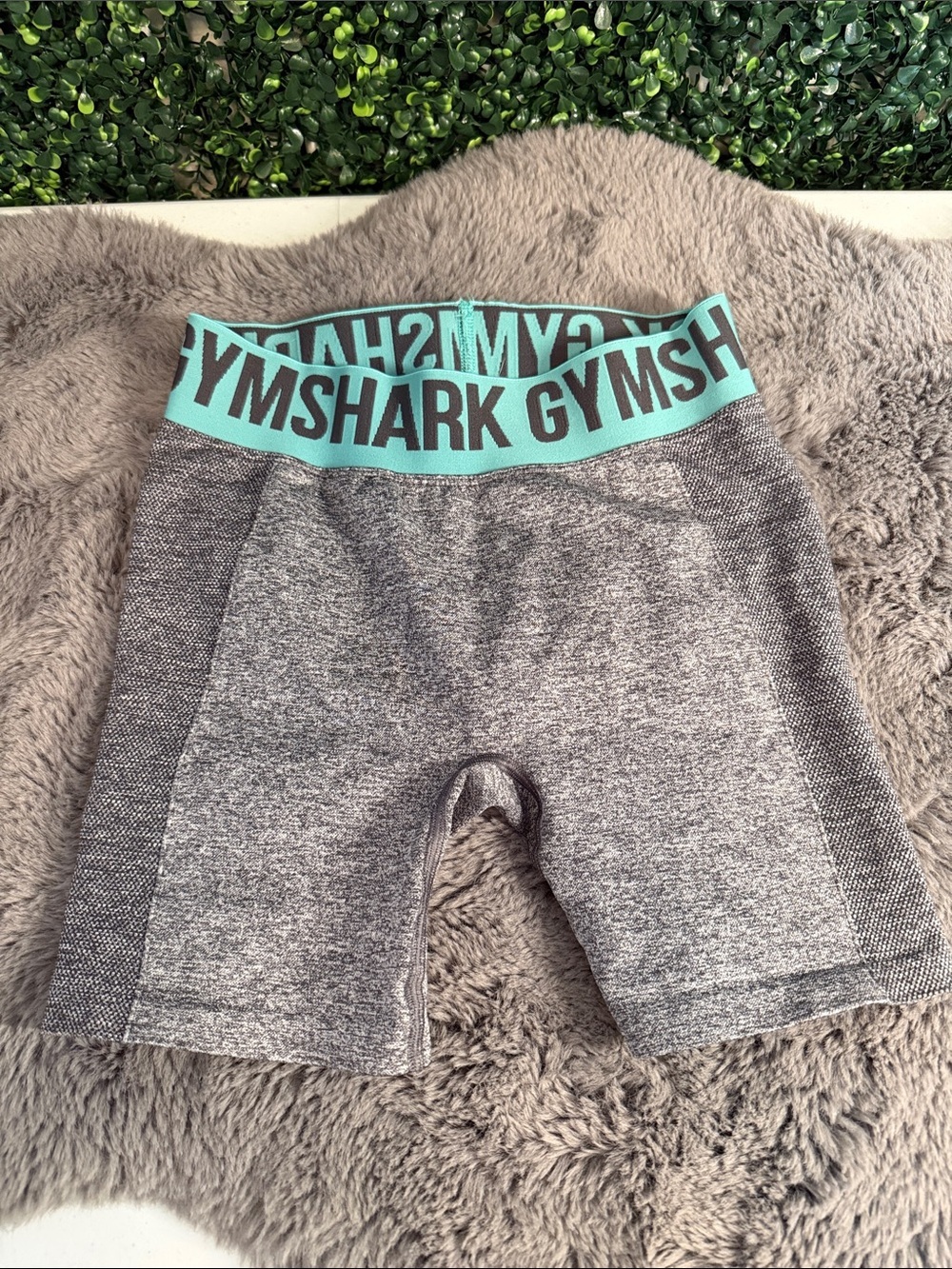 Gymshark Heather Gray Biker Shorts with Mint Logo Waistband size small